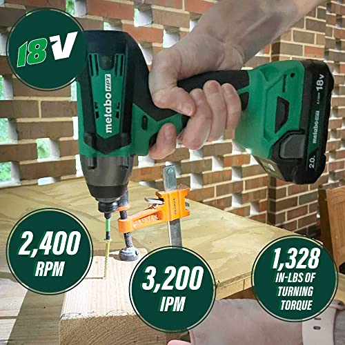 Metabo HPT 18V MultiVolt Impact Driver Kit | 1/4-Inch Chuck | Cordless | 1-2.0Ah Li-Ion Battery w/Fuel Gauge | 1,328 in-lbs of Torque | 3,200 IPM | Lifetime Tool Warranty | WH18DFX