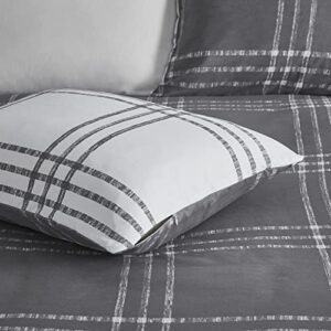 Intelligent Design Pike Reversible Duvet Set, Cottage Plaid Print, Modern Cabin Lifestyle, All Season Bedding Cover for Comforter with Matching Sham, Full/Queen White/Grey 3 Piece