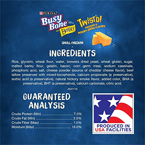 Purina Busy with Beggin' Made in USA Facilities Medium Dog Treats, Twist'd Cheddar and Hickory Smoke Flavors - 21 oz. Pouch