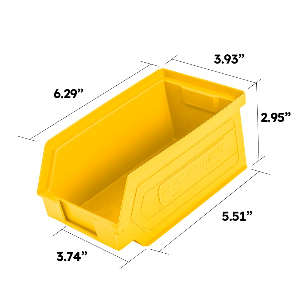 24 Pack Small Storage Bin, Wall Mount Storage, Hanging and Stacking Bin, Freestanding | 7” x 4” x 3” Plastic Container | Yellow | Zeus 1PLZ05 | StorageCompat