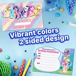 Set of 20 Pony Little -Themed Happy Birthday Invitation Cards & Envelopes - Lightweight (240g), Postcard Style Invites for the Perfect Party Pack