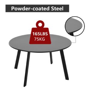 juserox Patio Coffee Table - Metal Steel Outdoor Round Table Weather Resistant Anti-Rust Outdoor Table (Black)