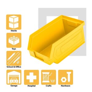 24 Pack Small Storage Bin, Wall Mount Storage, Hanging and Stacking Bin, Freestanding | 7” x 4” x 3” Plastic Container | Yellow | Zeus 1PLZ05 | StorageCompat