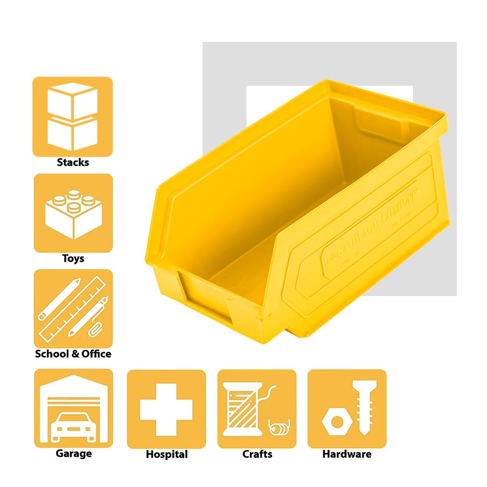 24 Pack Small Storage Bin, Wall Mount Storage, Hanging and Stacking Bin, Freestanding | 7” x 4” x 3” Plastic Container | Yellow | Zeus 1PLZ05 | StorageCompat