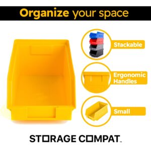 24 Pack Small Storage Bin, Wall Mount Storage, Hanging and Stacking Bin, Freestanding | 7” x 4” x 3” Plastic Container | Yellow | Zeus 1PLZ05 | StorageCompat