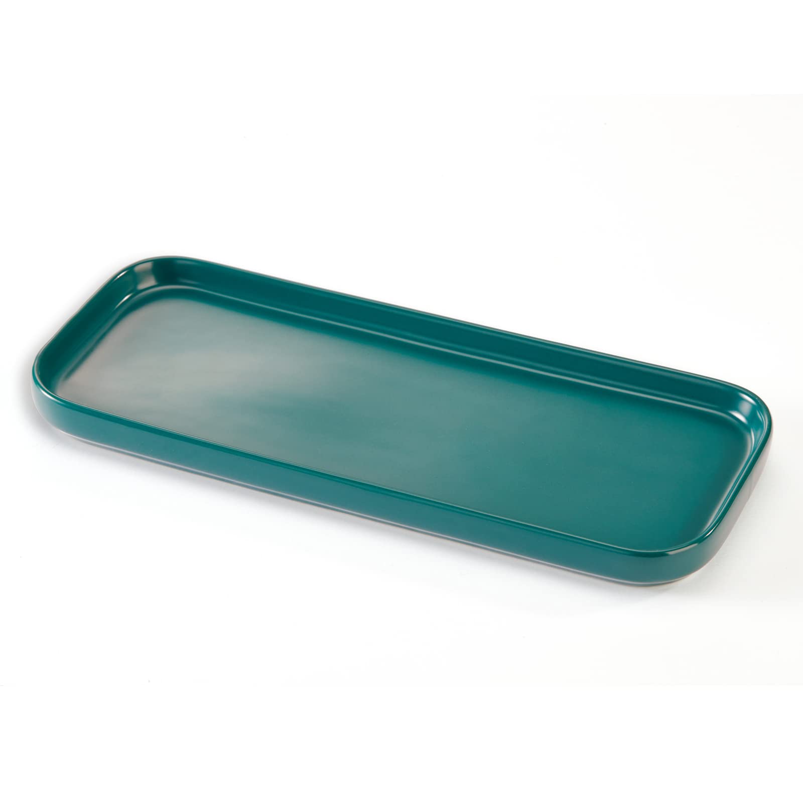 Ceramic Bathroom Tray,Kitchen Sink Organizer Tray,Cosmetics Holder (Blackish Green)