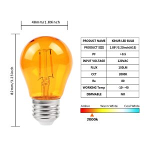 KINUR Amber Light Bulbs,A15 2 watt 2000K Warm Light Bulbs 15 watt Light Bulbs Equivalent E26 Base for Bedtime Healthy Sleep and Baby Nursery Light 4 Pack