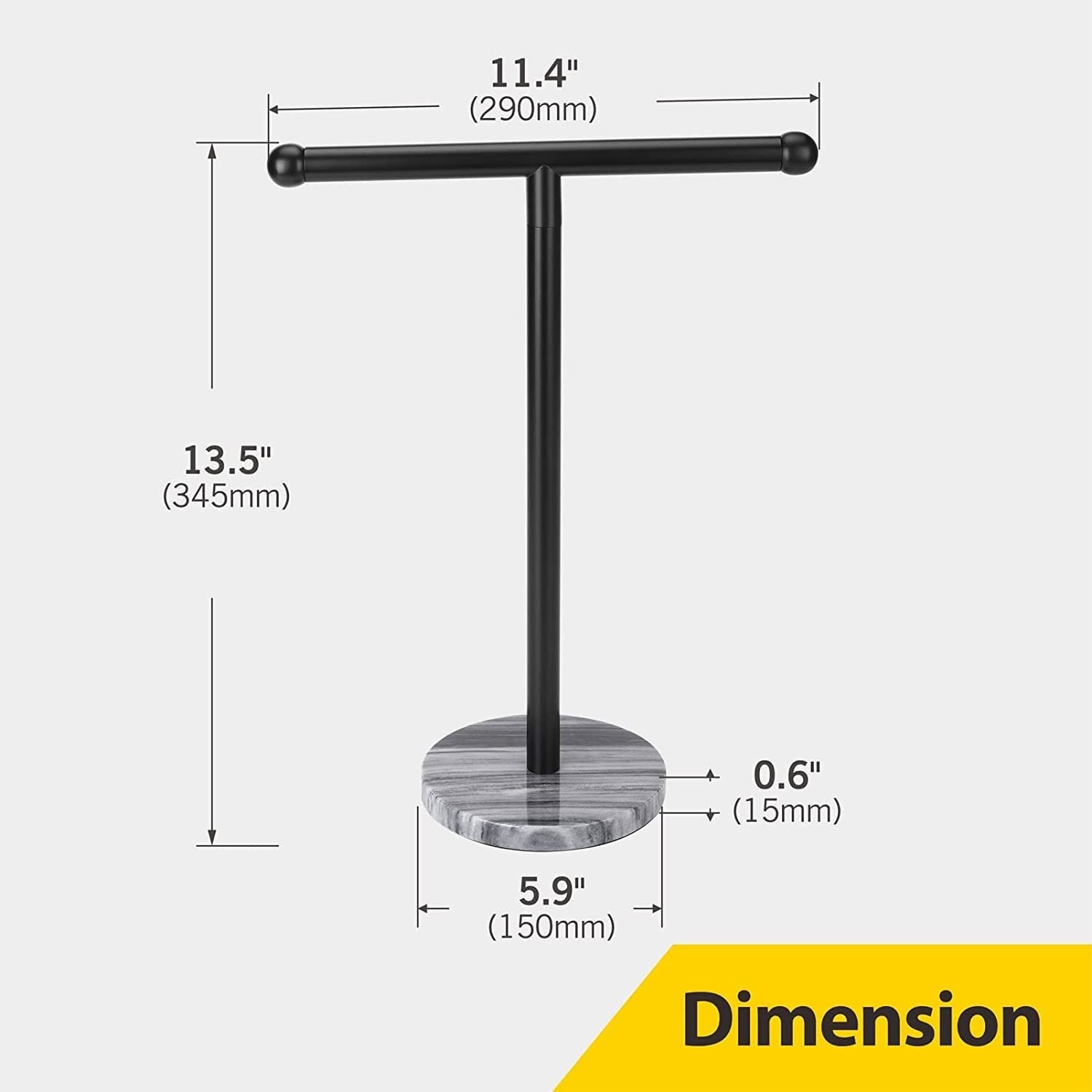 Pkfinrd Gold Hand Towel Holder Stand with Heavy Marble Base, T-Shape Towel Rack, Free-Standing for Bathroom Vanity Countertop, 304 Stainless Steel (Color : Black)