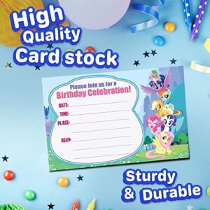 Set of 20 Pony Little -Themed Happy Birthday Invitation Cards & Envelopes - Lightweight (240g), Postcard Style Invites for the Perfect Party Pack