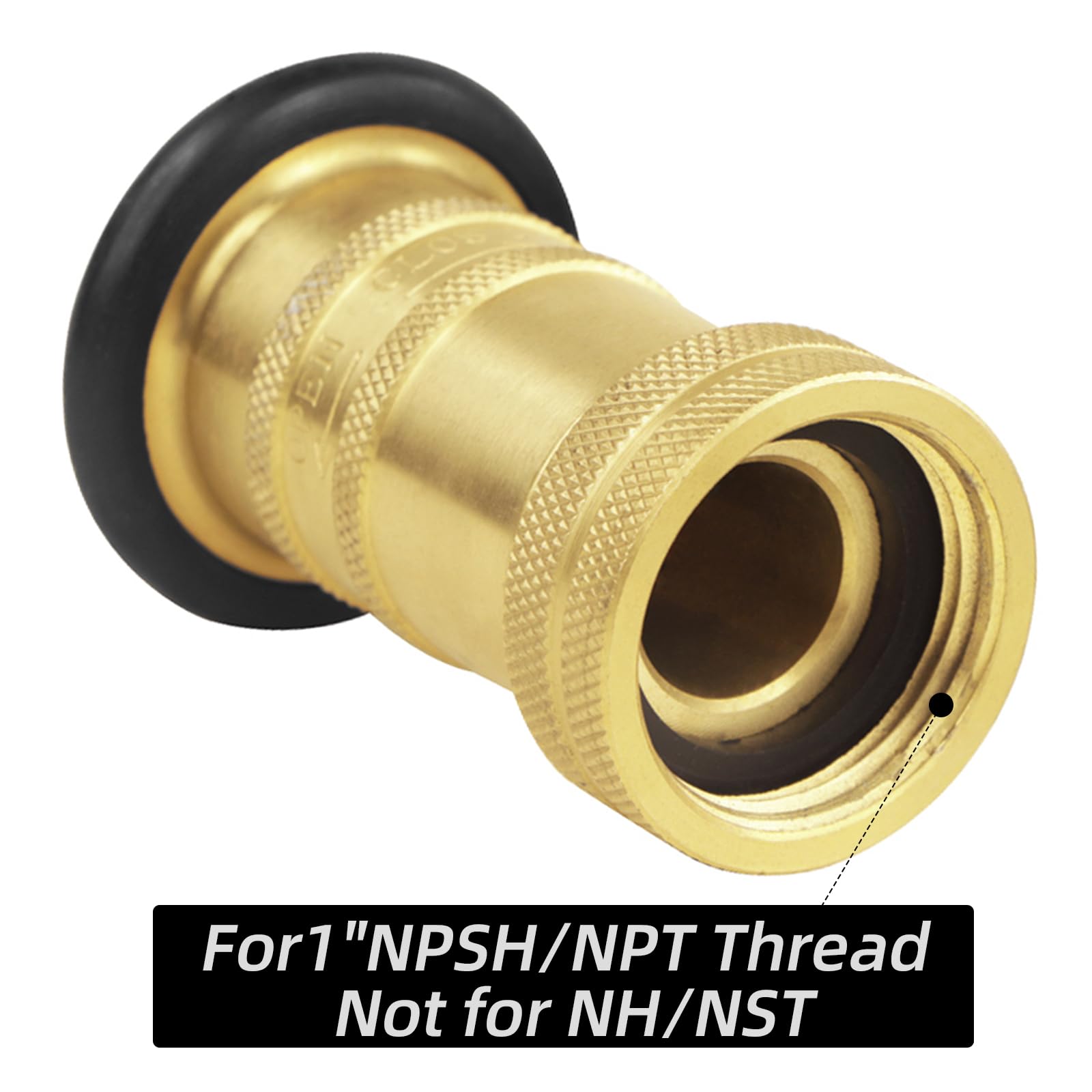 Fire Hose Nozzle 1" NPSH/NPT Fire Fighter Hose Nozzle 100 psi 75 gpm Brass Fire Equipment Spray Jet Fog,Heavy-Duty Industrial Brass Fire Equipment Water Hose Nozzle