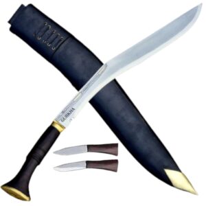 gurkha kukri knife overall 19 in sirupate khukuri the historic alive kukri full tang 14 fixed blade, leather sheath & 2 small knives - handmade in nepal