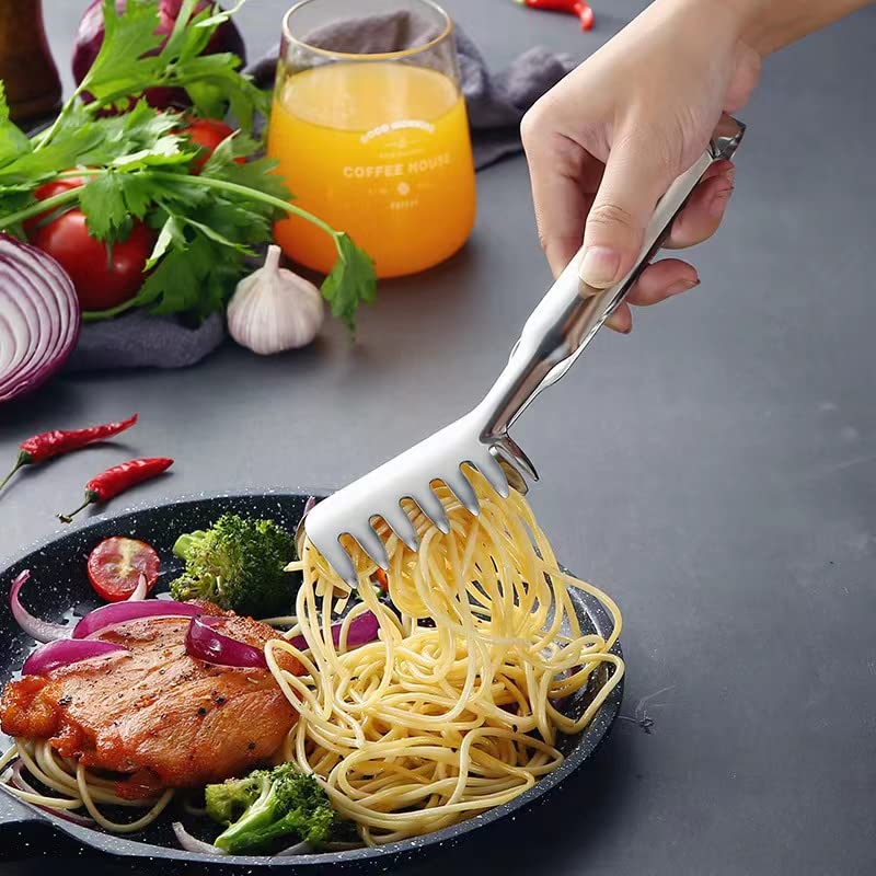 2 Pieces Spaghetti Spoon Set, Pasta Fork, Pasta Spoon, Spaghetti Sever, Pasta Tongs, Durable Stainless Steel Pasta Server and Tongs, Heat Resistant, 12 inch