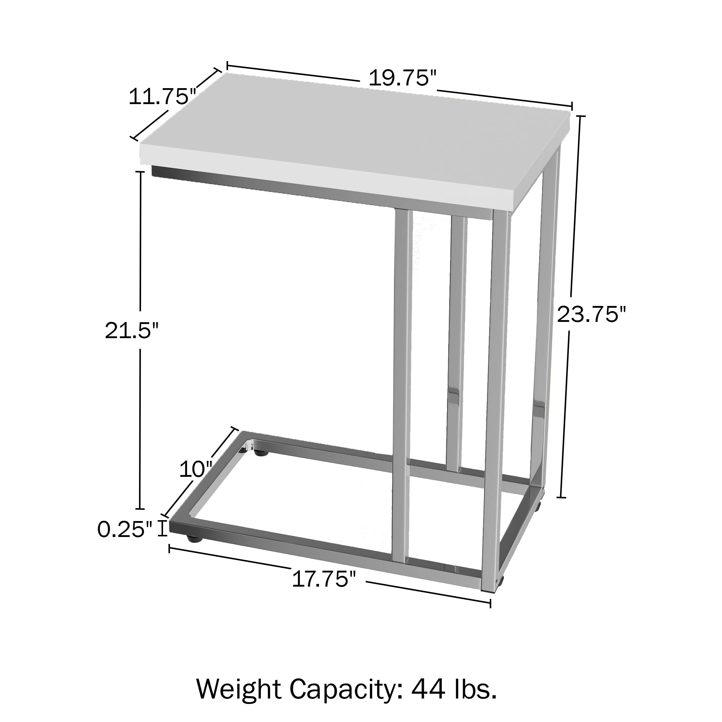 Lavish Home Sofa Side Table Set of 2 – Modern C Shaped End Tables – Laptop Trays or Compact Bedside Nightstands – Space Saving Furniture (White)