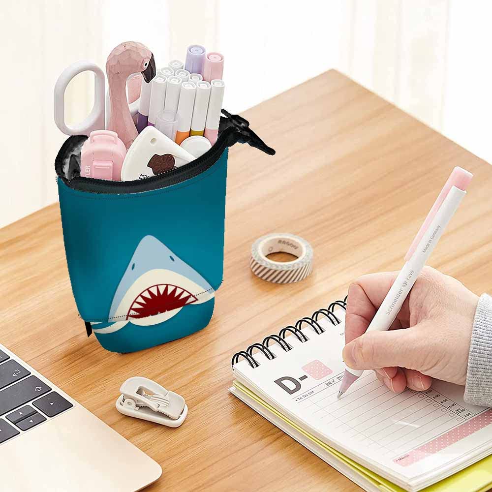 Swono Shark Pencil Holder Tooth Jaws Stand Up Pencil Case Organizer Makeup Bag Pencil Pouch Gift Blue