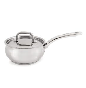 berghoff belly shape 18/10 stainless steel 6.25 inches saucepan 1.5qt., metal lids, fast, evenly heat, induction cooktop ready