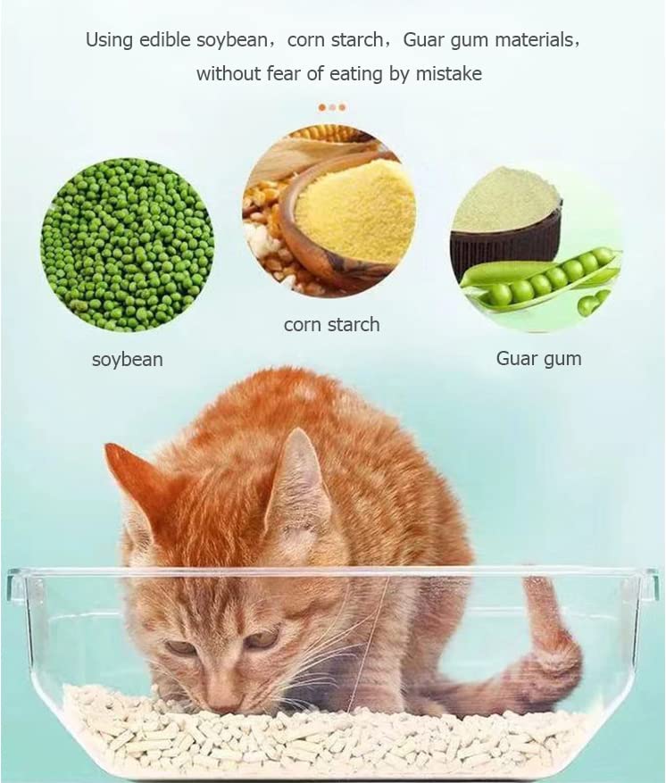 Edible Cat Litter Water Soluble Cat Litter - Tofu Cat Litter，Low Dust Litter, 100% Edible Soybean and Corn Materials，2mm Diameter ，Fast Agglomeration - 5 Lb (Green Tea)