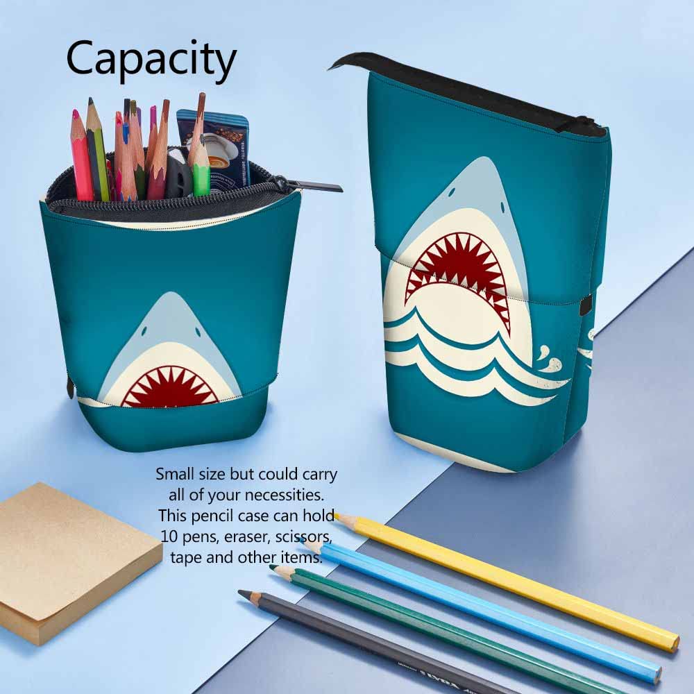 Swono Shark Pencil Holder Tooth Jaws Stand Up Pencil Case Organizer Makeup Bag Pencil Pouch Gift Blue