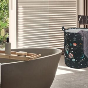 DUYIY Round Black Planet Laundry Hamper Storage Basket Organizer Hamper Storage Bins for Clothes Toys Box Nursery Hamper Gift Basket with Handles