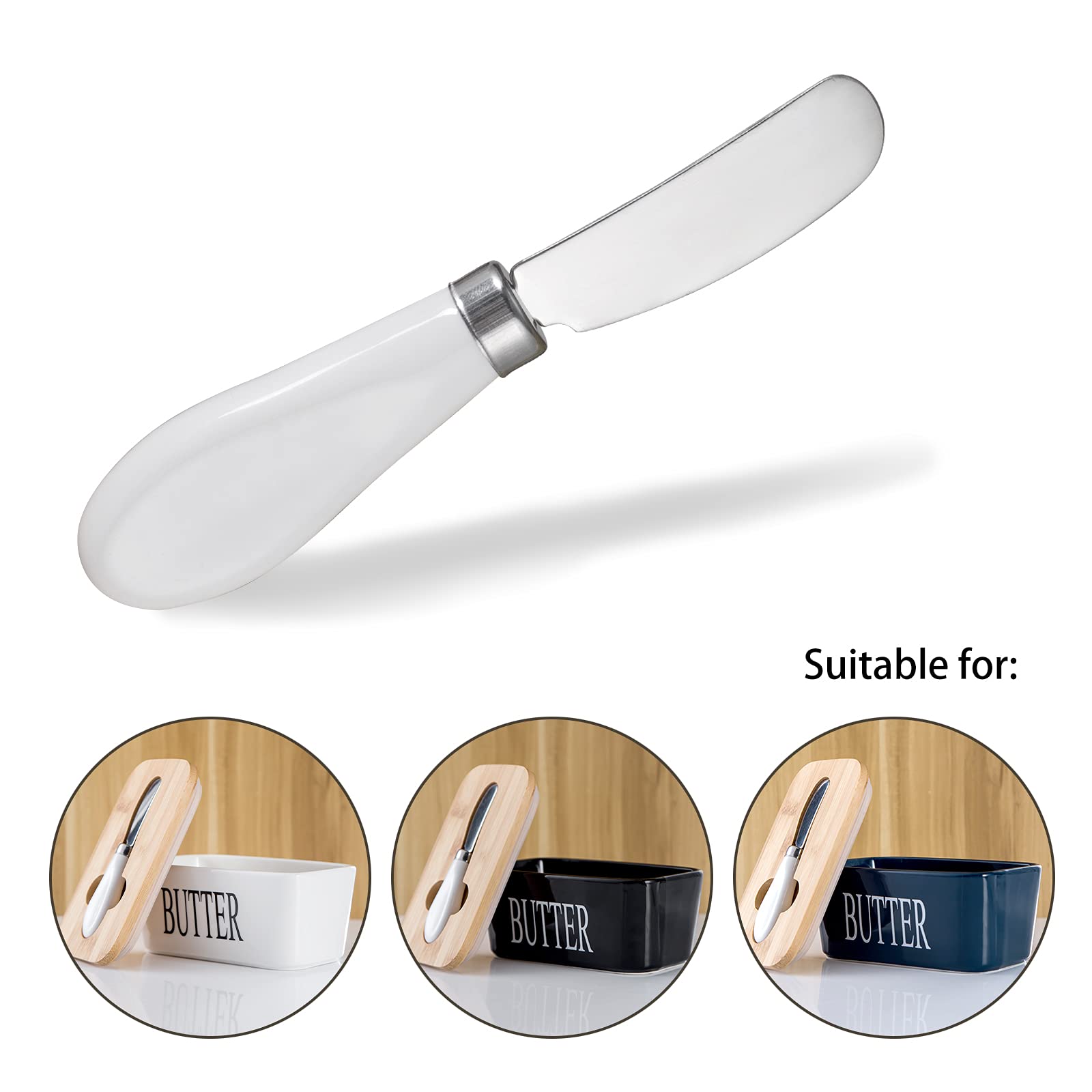 Butter Spreader Knife, Stainless Steel Spreader Knife with White Porcelain Handle for Cutting Butter Cheese and Jam, 1 PC