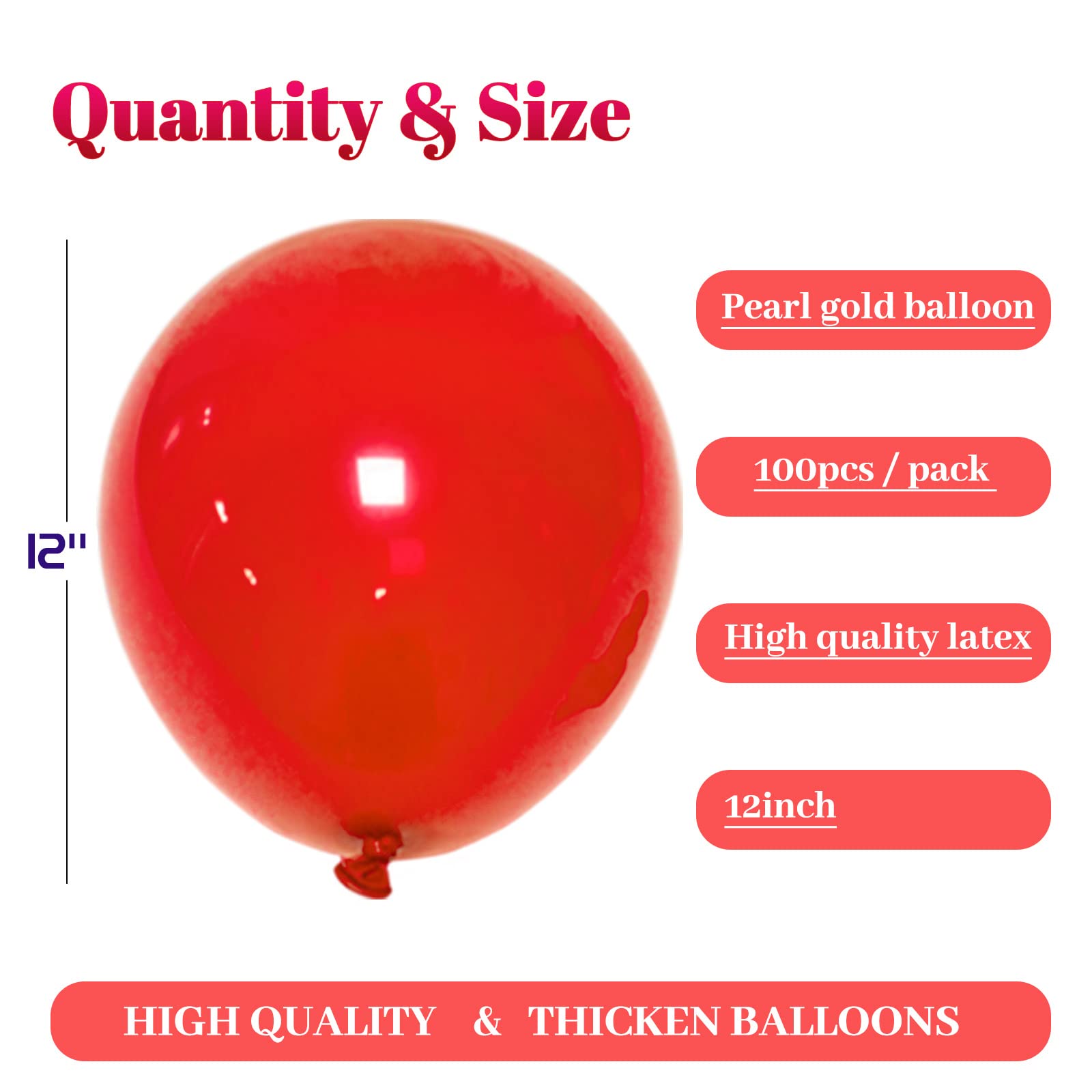 100Pack Red Balloons 12 Inch, Red Latex Balloons for Kids Party balloons Supplies Wedding Birthday Bridal Shower Decorations.