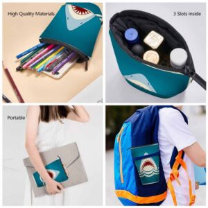 Swono Shark Pencil Holder Tooth Jaws Stand Up Pencil Case Organizer Makeup Bag Pencil Pouch Gift Blue