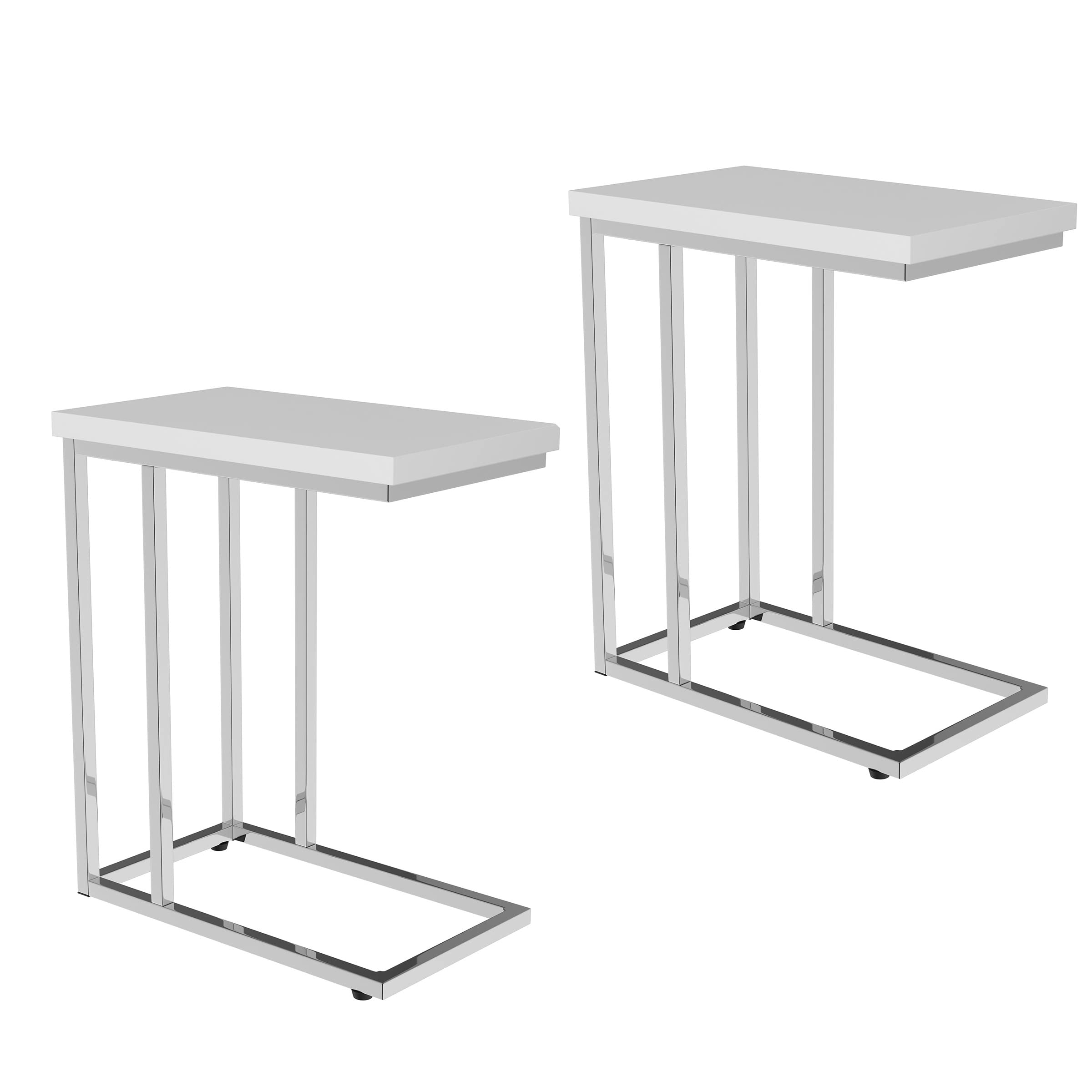 Lavish Home Sofa Side Table Set of 2 – Modern C Shaped End Tables – Laptop Trays or Compact Bedside Nightstands – Space Saving Furniture (White)