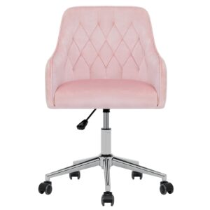 VANSPACE Velvet Desk Chair Vanity Chair for Makeup with Wheels and Back Home Office Chair Adjustable Rolling Swivel Chair for Bedroom Vanity Room Pink