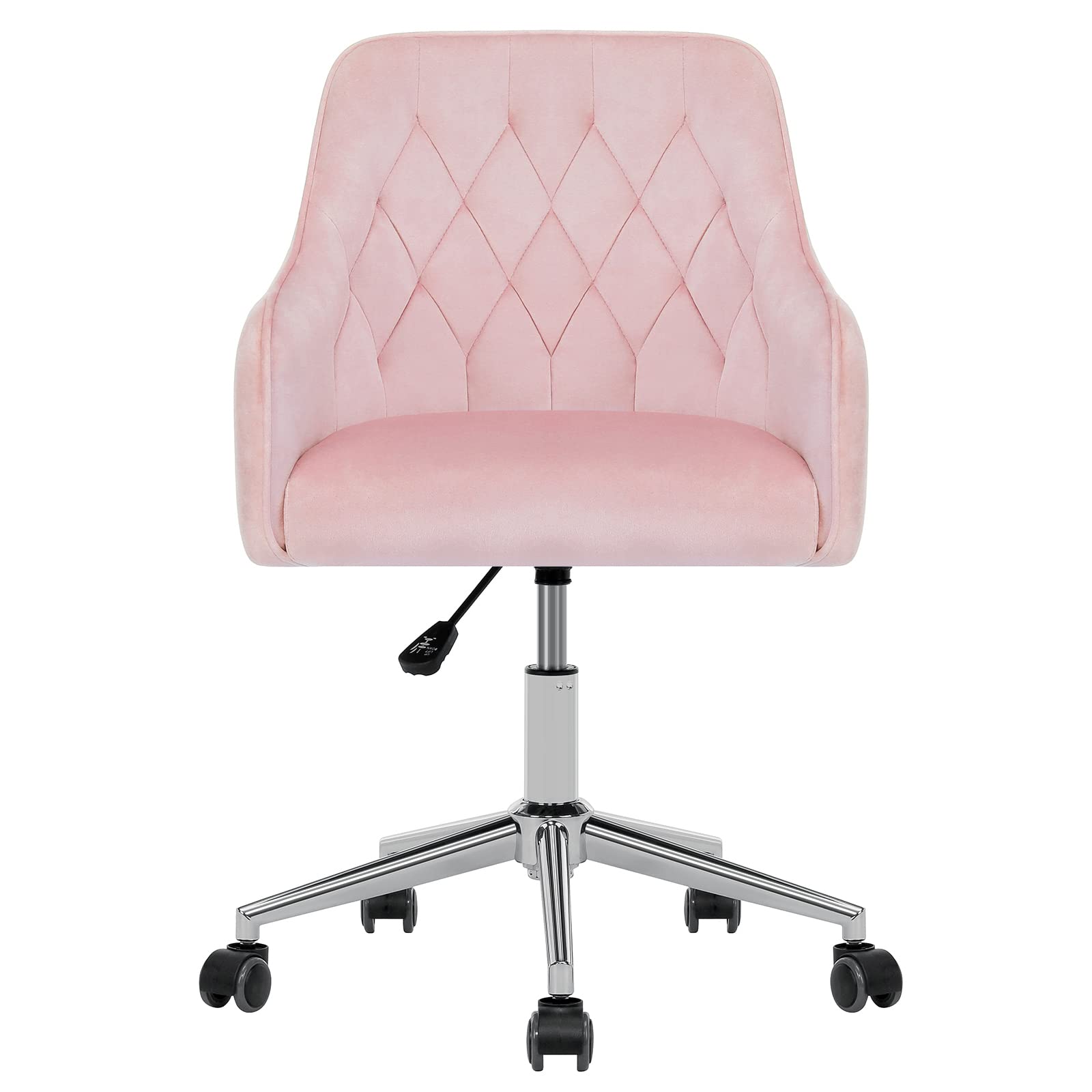 VANSPACE Velvet Desk Chair Vanity Chair for Makeup with Wheels and Back Home Office Chair Adjustable Rolling Swivel Chair for Bedroom Vanity Room Pink