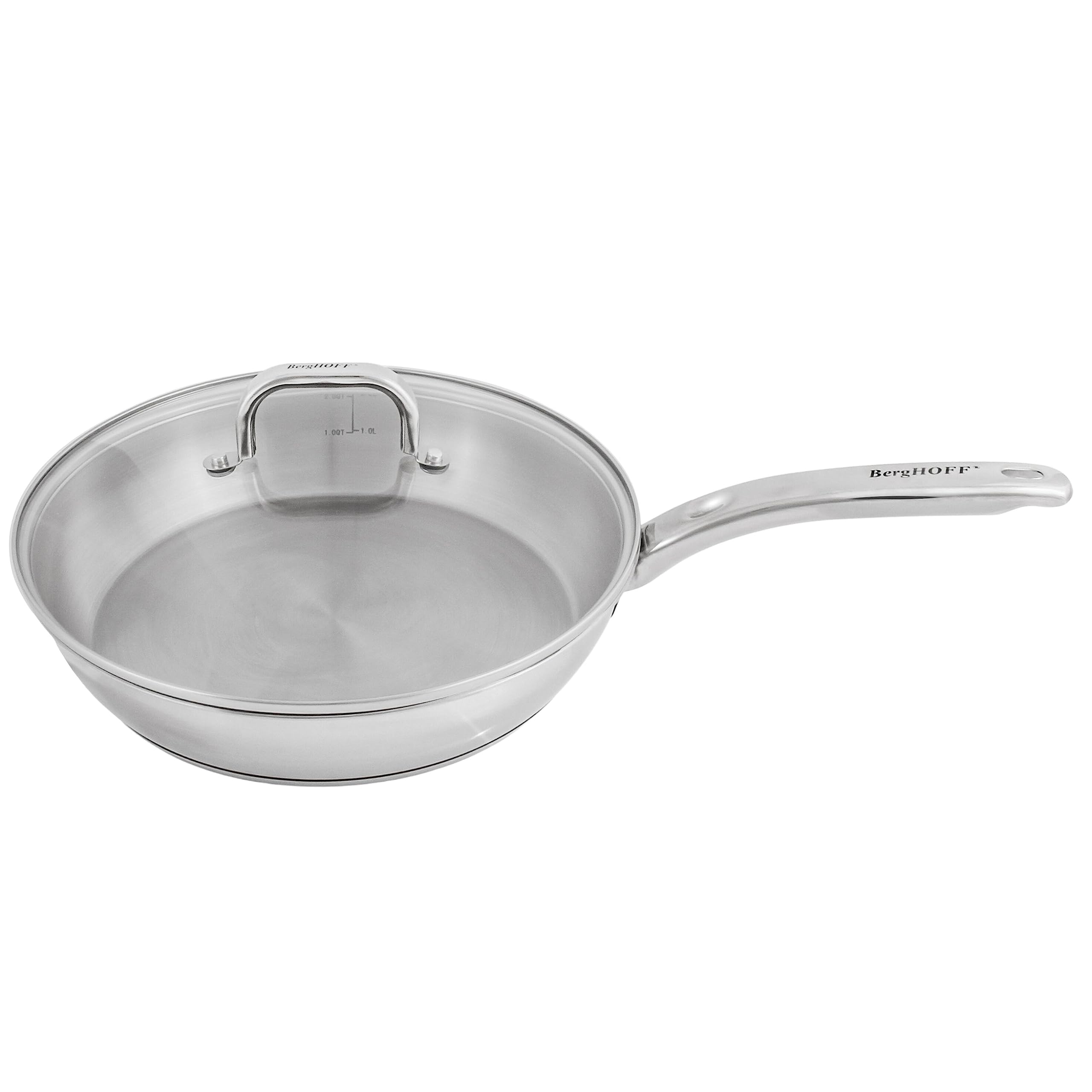 Berghoff Belly Shape 18/10 Stainless Steel 10.5Inches Skillet 2.5qt., Glass Lid, Fast, Evenly Heat, Induction Cooktop Ready