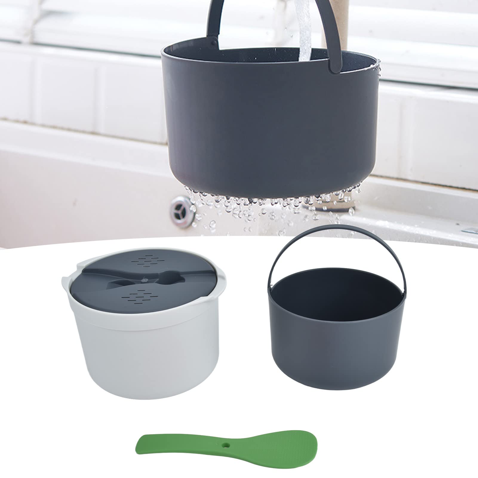 Microwave Rice Cooker Set, 2L Rice Spoon Lid Strainer Steaming Pot Rice Cooke For Home Office(green)