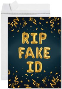 andaz press funny jumbo happy birthday card with envelope, rip fake id happy 21st birthday card with big blank greeting space for her, bestie, him, friend, twenty-first birthday, 8.5" x 11", 1-pack