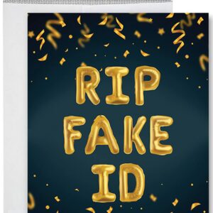 Andaz Press Funny Jumbo Happy Birthday Card with Envelope, RIP Fake ID Happy 21st Birthday Card with Big Blank Greeting Space for Her, Bestie, Him, Friend, Twenty-First Birthday, 8.5" x 11", 1-Pack