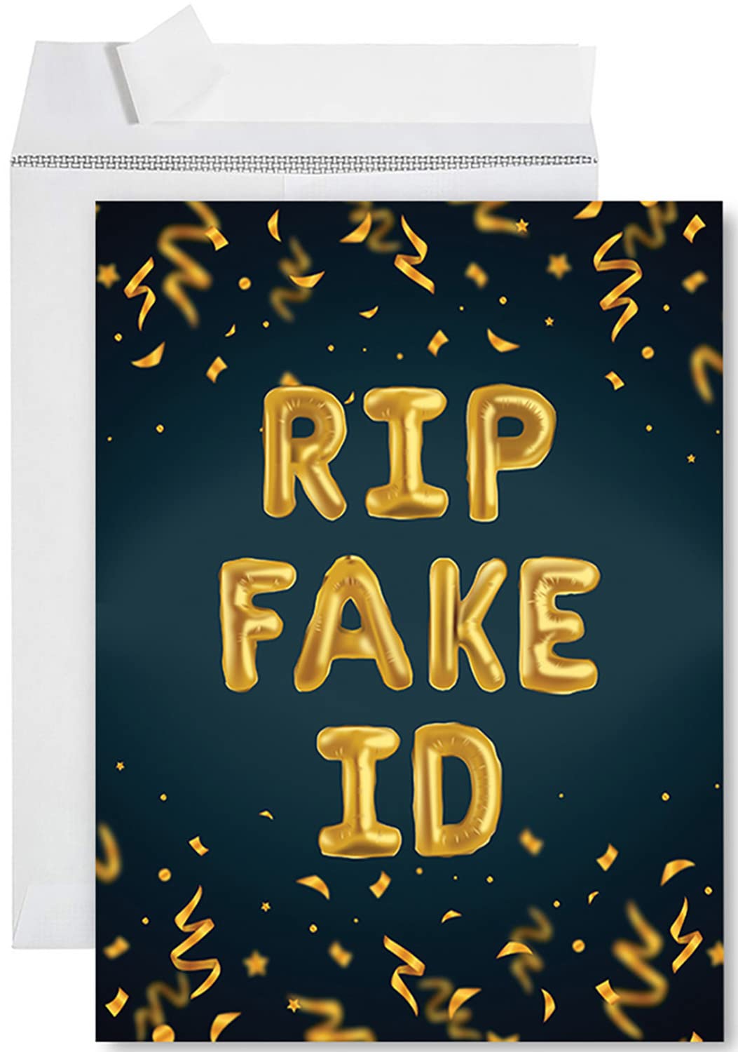 Andaz Press Funny Jumbo Happy Birthday Card with Envelope, RIP Fake ID Happy 21st Birthday Card with Big Blank Greeting Space for Her, Bestie, Him, Friend, Twenty-First Birthday, 8.5" x 11", 1-Pack