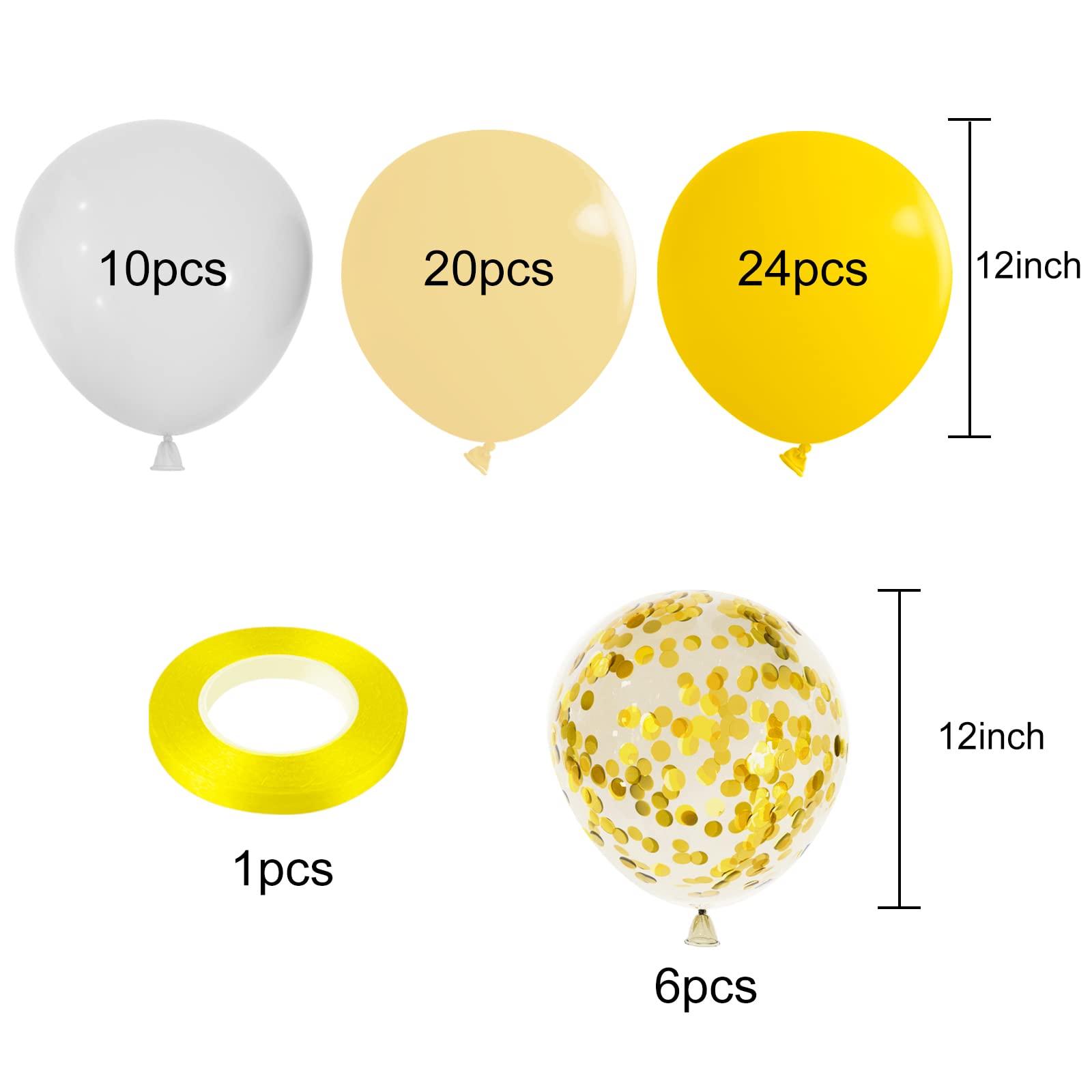 TUPARKA 12 inches Yellow White Gold Confetti Balloons 60 Pack Pastel Yellow White Party Balloon for Sunflower Honeybee Theme Birthday Baby Shower Party Supplies