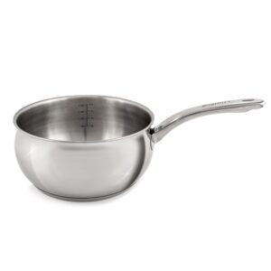 BergHOFF Belly Shape 18/10 Stainless Steel 8 Inches Saucepan 3.2qt., Glass Lid, Fast, Evenly Heat, Induction Cooktop Ready