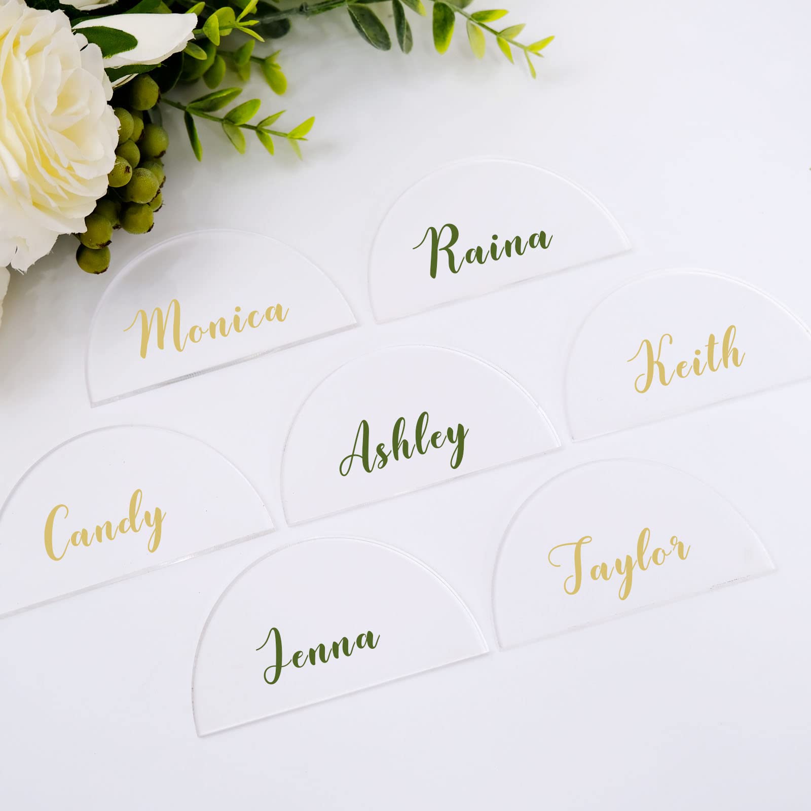 JINMURY 20 Pcs Half Circle Acrylic Place Cards for Weddings-Arch Acrylic Blanks Seating Cards DIY Handwritten Blank Clear Arch Acrylic Guest Name Cards Wedding Escort Cards for Wedding Table Decor