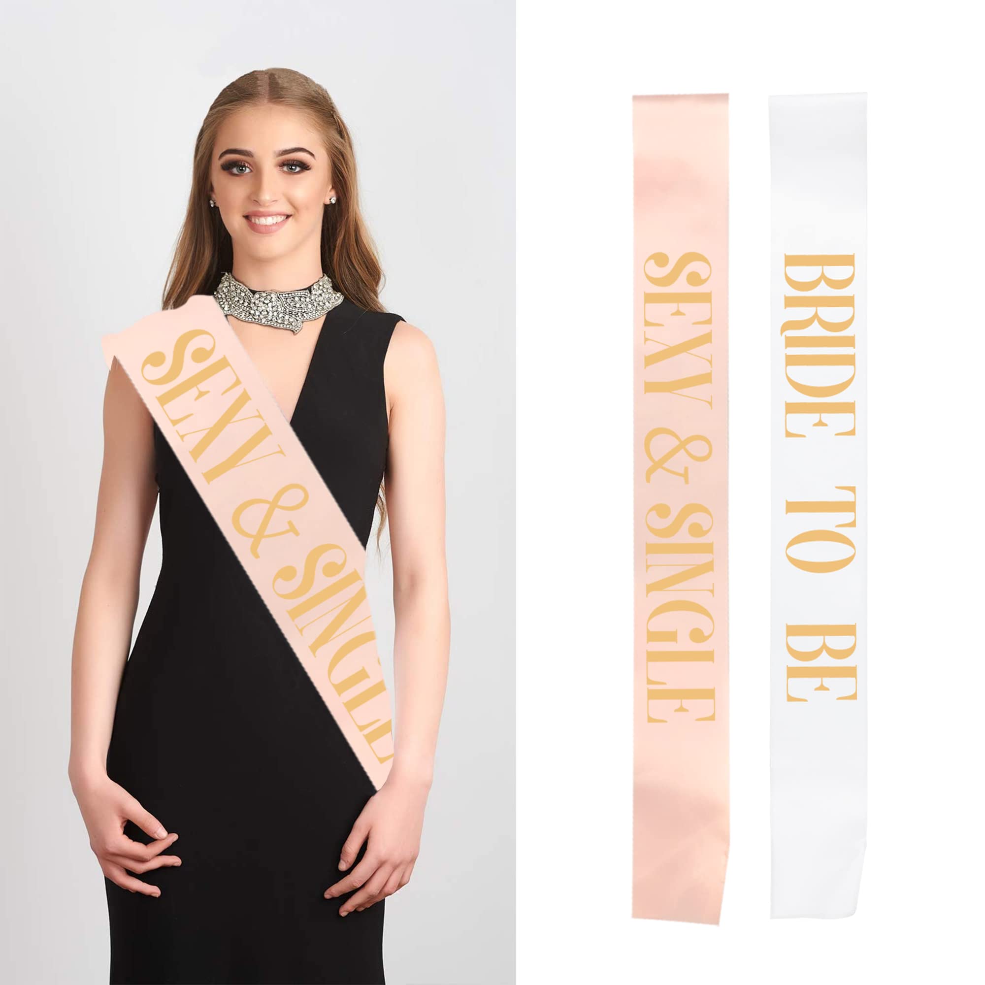 16 Pack Bachelorette Party Bride to Be Sash- Unique Bride Bridesmaid Sashes for Bachelorette Party (Rose Gold And White)