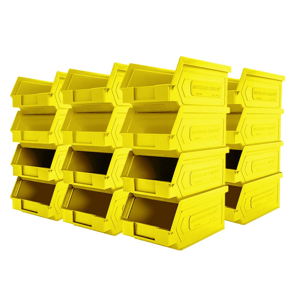 24 Pack Small Storage Bin, Wall Mount Storage, Hanging and Stacking Bin, Freestanding | 7” x 4” x 3” Plastic Container | Yellow | Zeus 1PLZ05 | StorageCompat