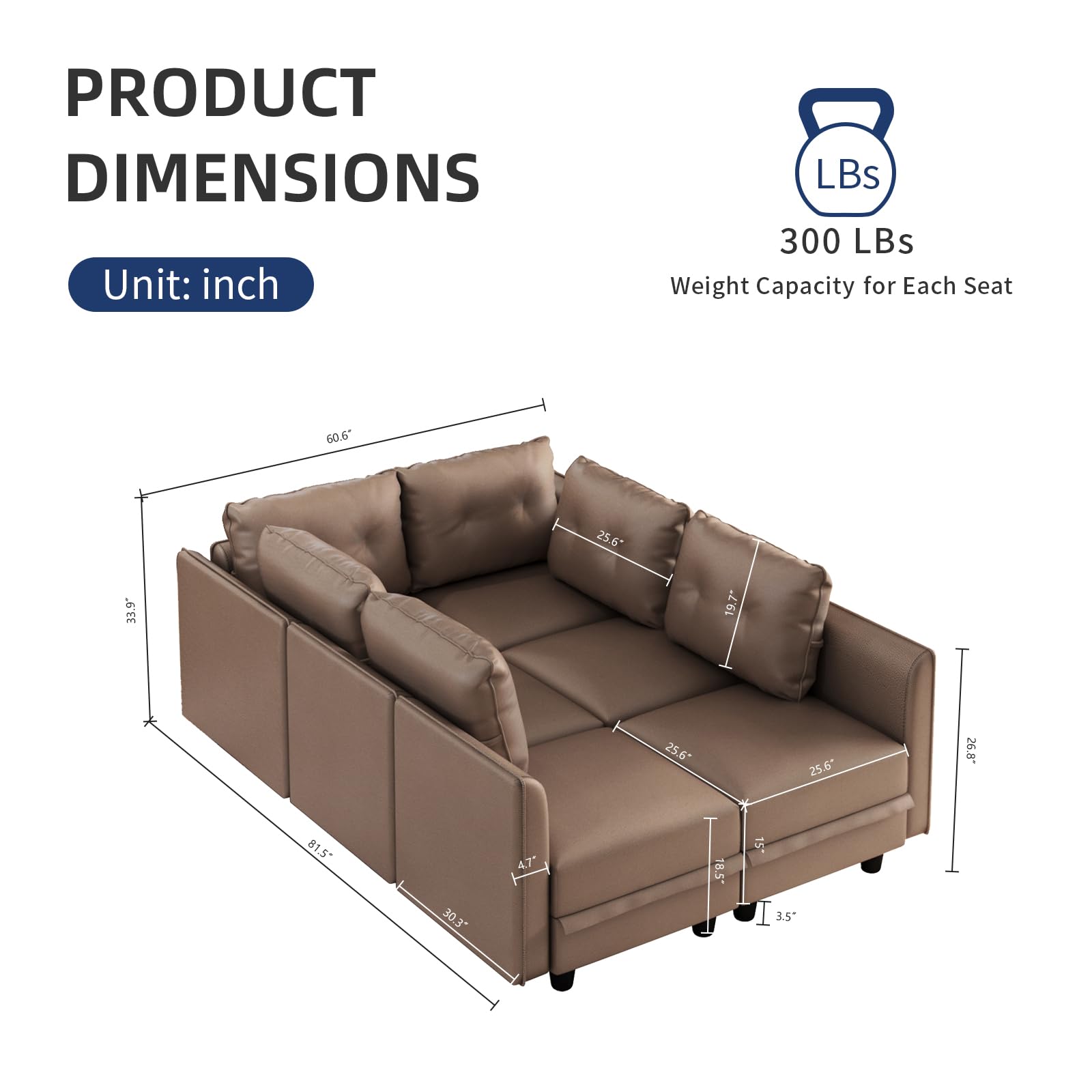 LLappuil Modular Sectional Sofa Faux Leather Fabric Convertible 6 Seater Sectional Couch with Storage Seat, 81.5 Inch Modern Reversible Chaise Modular Couch Sleeper, Aqua Blue