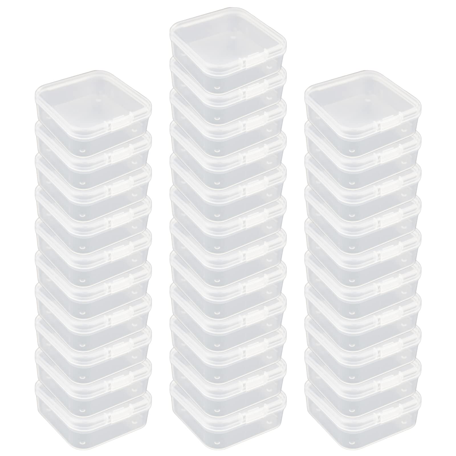 LJY 32 Pieces Square Mini Clear Plastic Storage Containers Box Case with Lids for Small Items and Other Craft Projects (2.5 x 2.5 x 0.8 inch, Transparent)