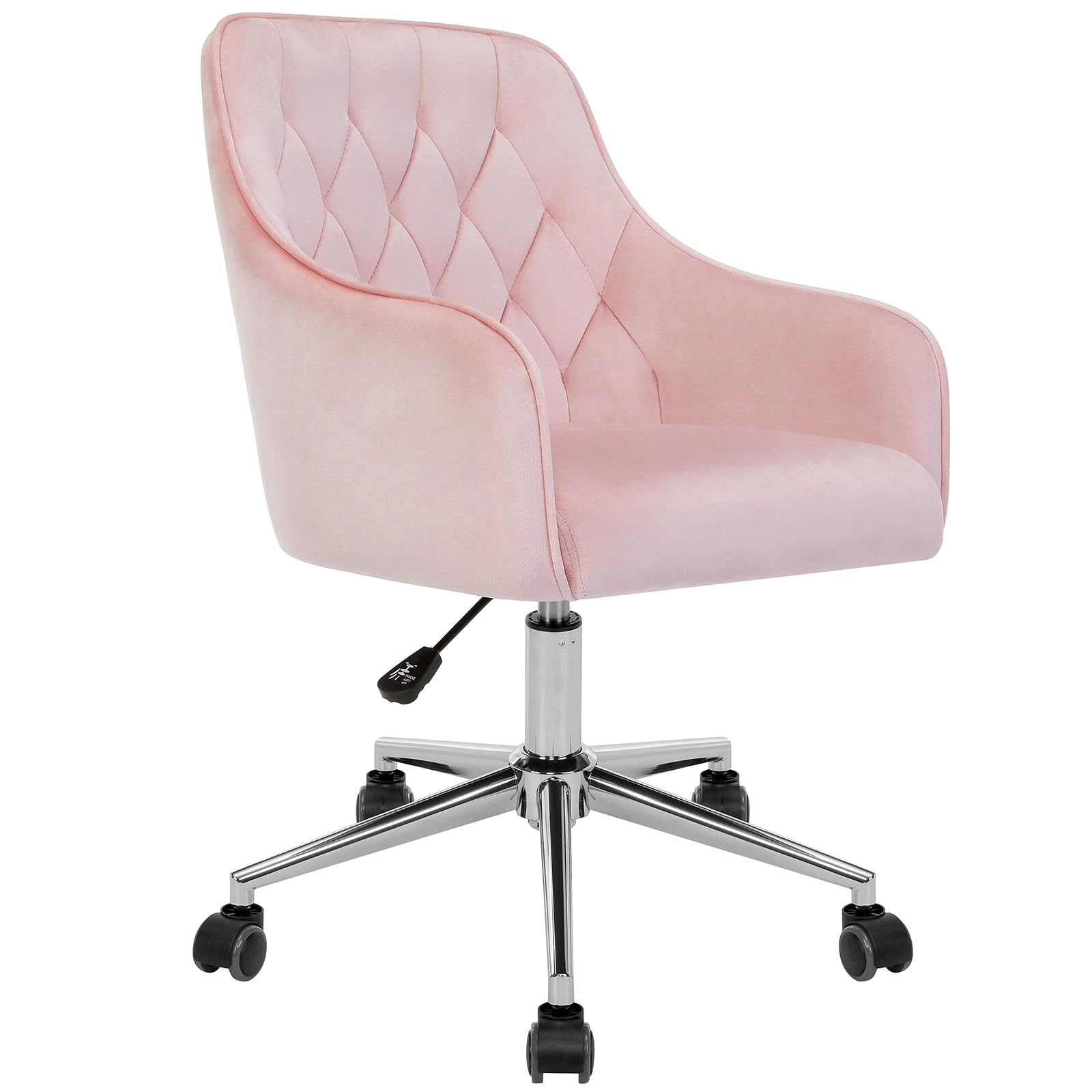 VANSPACE Velvet Desk Chair Vanity Chair for Makeup with Wheels and Back Home Office Chair Adjustable Rolling Swivel Chair for Bedroom Vanity Room Pink