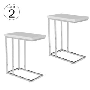 Lavish Home Sofa Side Table Set of 2 – Modern C Shaped End Tables – Laptop Trays or Compact Bedside Nightstands – Space Saving Furniture (White)