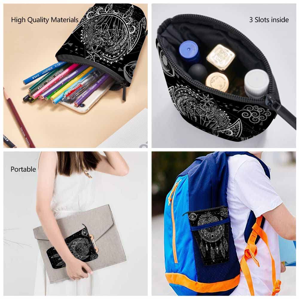 Swono Moon Dreamcatcher Colored Pencil Case Flowers Crystals Stars Arrows Feathers Boho Chic Style Standing Pencil Case Pencil Holder Pencil Pouch Cosmetics Pouch Makeup Office Bag Black White