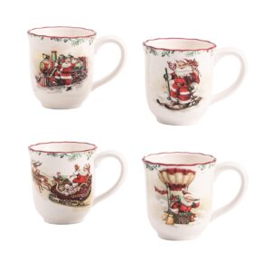 bico santa on the way ceramic mugs, set of 4, for coffee, tea, drinks, microwave & dishwasher safe