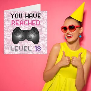 Stuff4 18th Gamer Birthday Card - You Have Reached Level 18 - Women Birthday Cards, Age 18 Eighteen Eighteenth Games Birthday Greeting Cards, Video Game Gaming Daughter Mom Friend Aunt 5.7 x 5.7 Inch