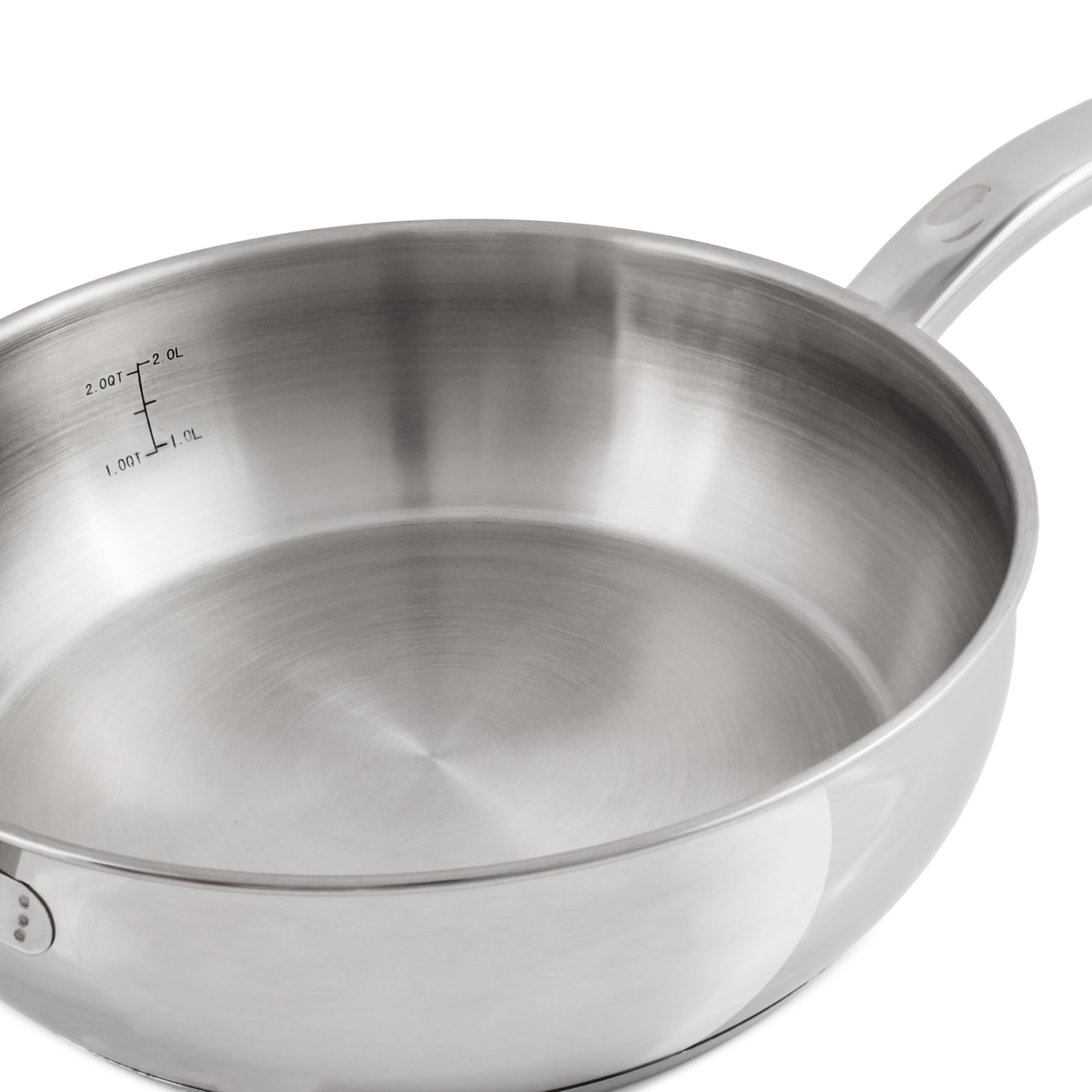 Berghoff Belly Shape 18/10 Stainless Steel 9.5 Inches Deep Skillet 3.2qt., Glass Lid, Fast, Evenly Heat, Induction Cooktop Ready