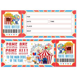 simimi art circus ticket invitations, vintage circus party, circus ticket birthday party invitation, 30 ticket 30 envelopes