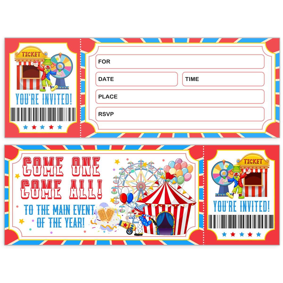 Simimi art Circus Ticket Invitations, Vintage Circus Party, Circus Ticket Birthday Party Invitation, 30 Ticket 30 Envelopes