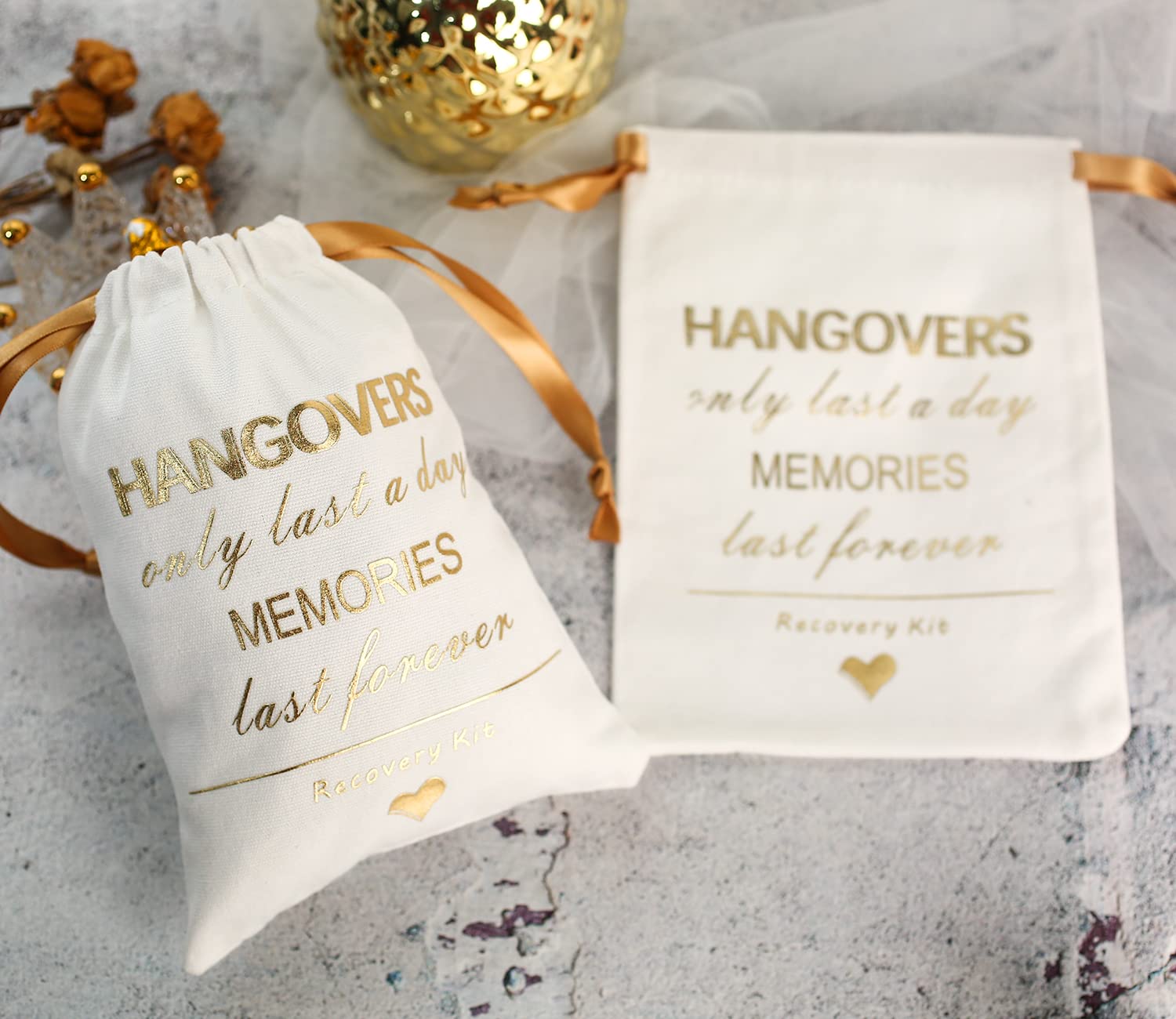 Cytdkve Gold Foiled Hangover Favor Bag Bachelorette Party Favor Bag, Wedding Survival Kit Bags Bridesmaid Gift Bags for Wedding Bridal Shower (10 Pieces, White, 5 x 7 Inch)