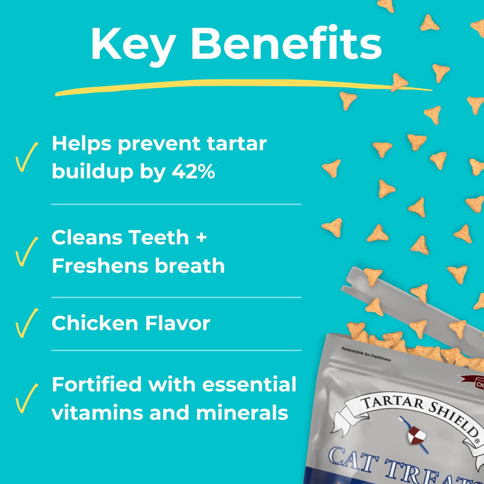 Tartar Shield Cat Treats | Daily Dental Treats | Cleans Teeth & Gums Fresh Breath Natural Oral Health Support | Wholesome & All-Natural Bites | USA Made | Tasty Chicken Flavor